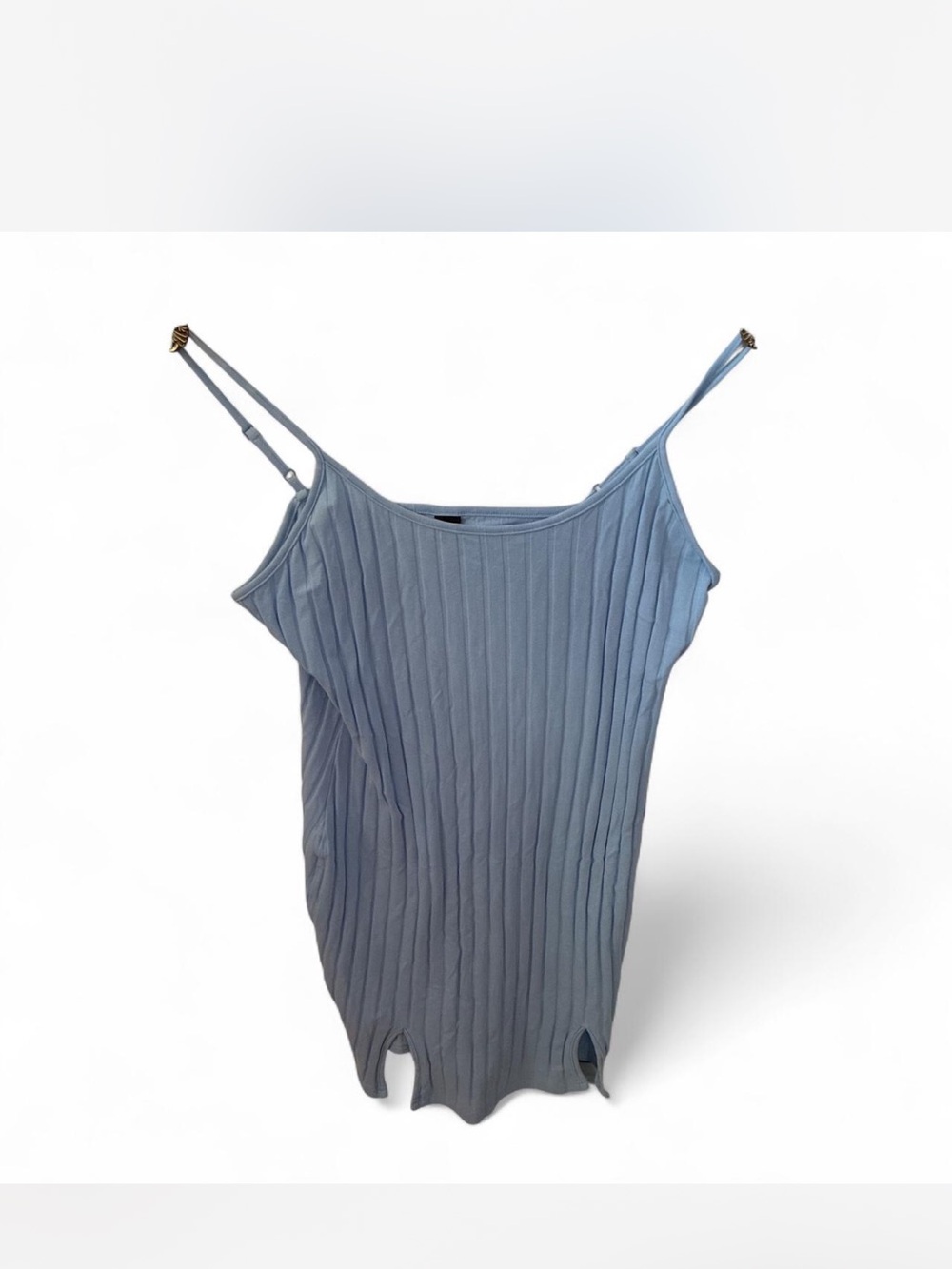 Ribbed Spaghetti Strap Dress - Light Blue